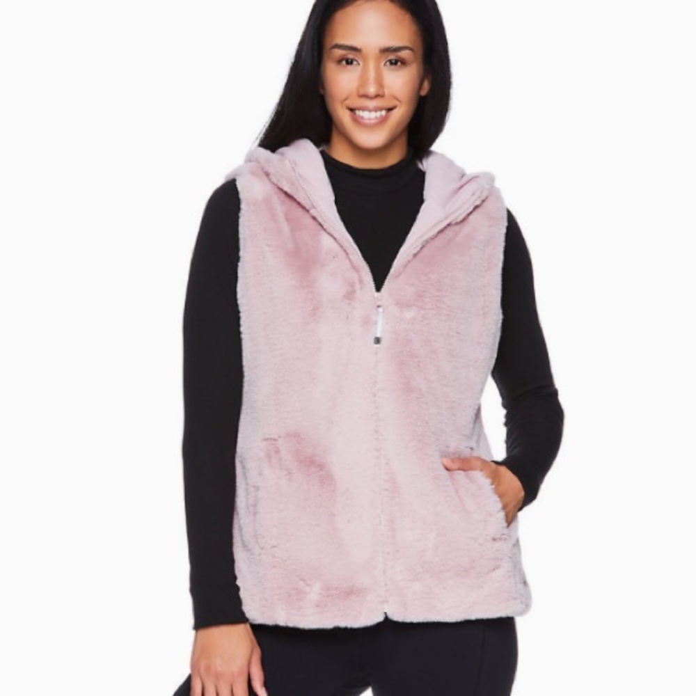 Gaiam Faux Fur Hooded Vest in Dusty Pink Size Large